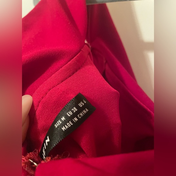 WOMENS RED SLIT OFF THE SHOULDER DRESS - Picture 4 of 4